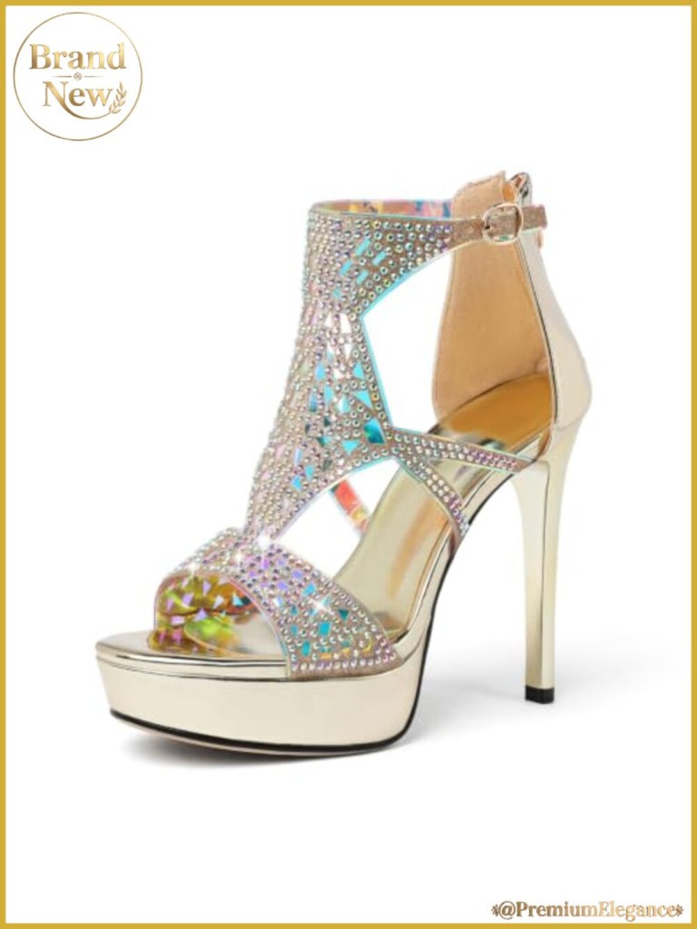 Rhinestone Strappy Open Toe Platform Heeled Sandals